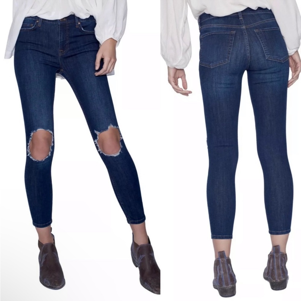 Free People High Rise Busted Skinny Jeans Dark Wash W 26‎